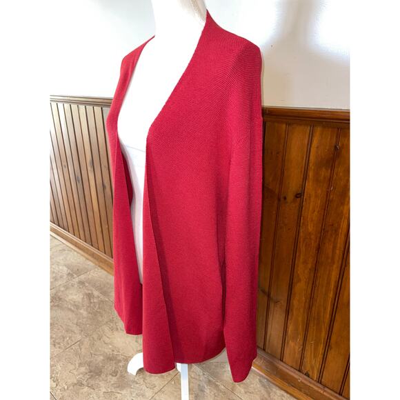 Womens Eileen Fisher Red Silk Blend Open Knit Textured Cardigan Sweater No Size - Picture 3 of 10
